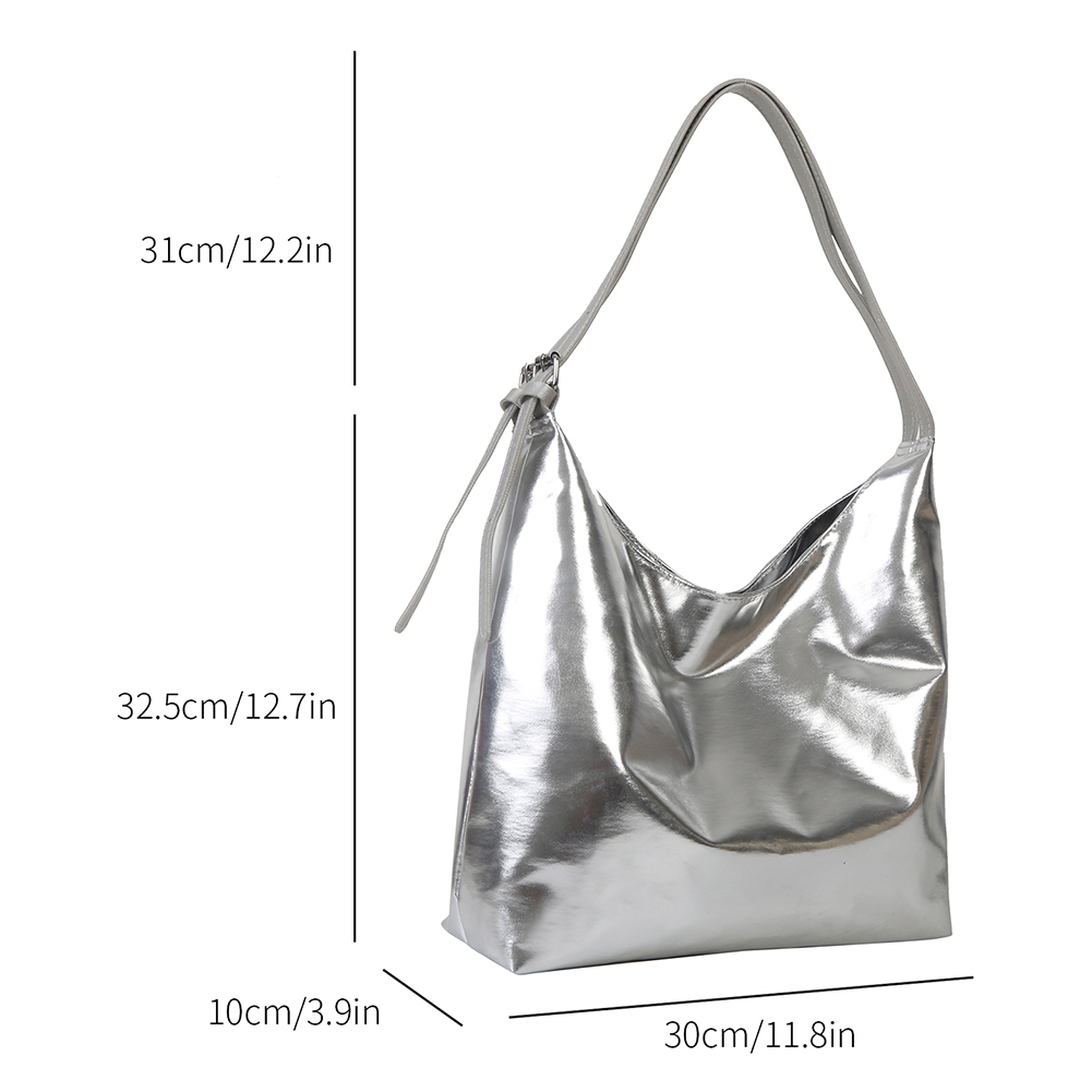 High Capacity Luxury Designer Bag for Women Fashion Shopping Bag Silver Gold Casual PU Leather Tote Bag Soft Top-Handle Handbag