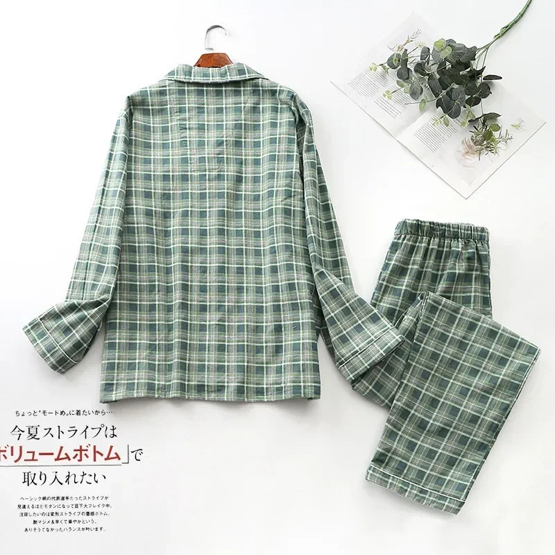 Pajama Men Clothing Sets for Spring Autumn and Winter Longsleeved Trousers Suits Brushed Cloth Cotton Plaid Pajamas Suit 241111