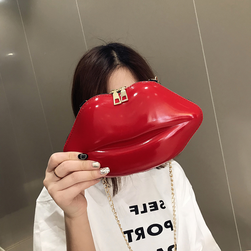 Lips Women Shoulder Bags Fashion Solid PVC Messenger Chain Zipper Satchel Bag Ladies Small Simple Crossbody Handbags