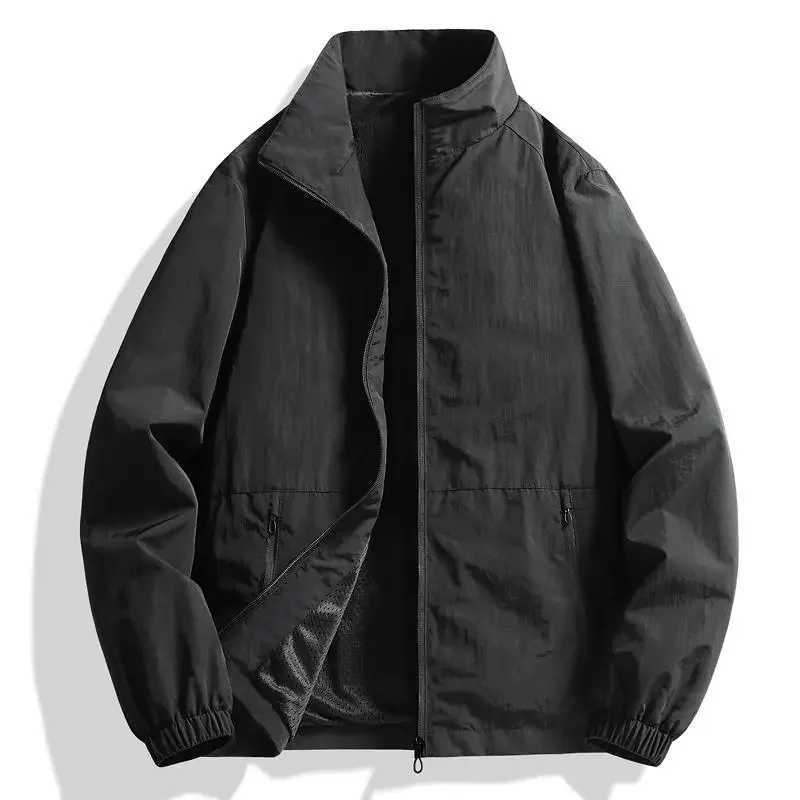 Large mens jacket rack collar thin jacket outdoor 5XL 6XL 7XL 8XL waterproof autumn fashionable loose jacket bomber jacket W241111