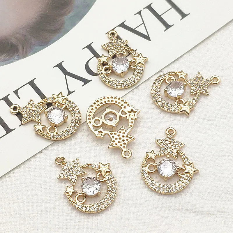 incoming 24x18mm 30 piece cubic zirconia pendant moon/star charm used for necklaces earrings DIY parts jewelry discovery and components 241108