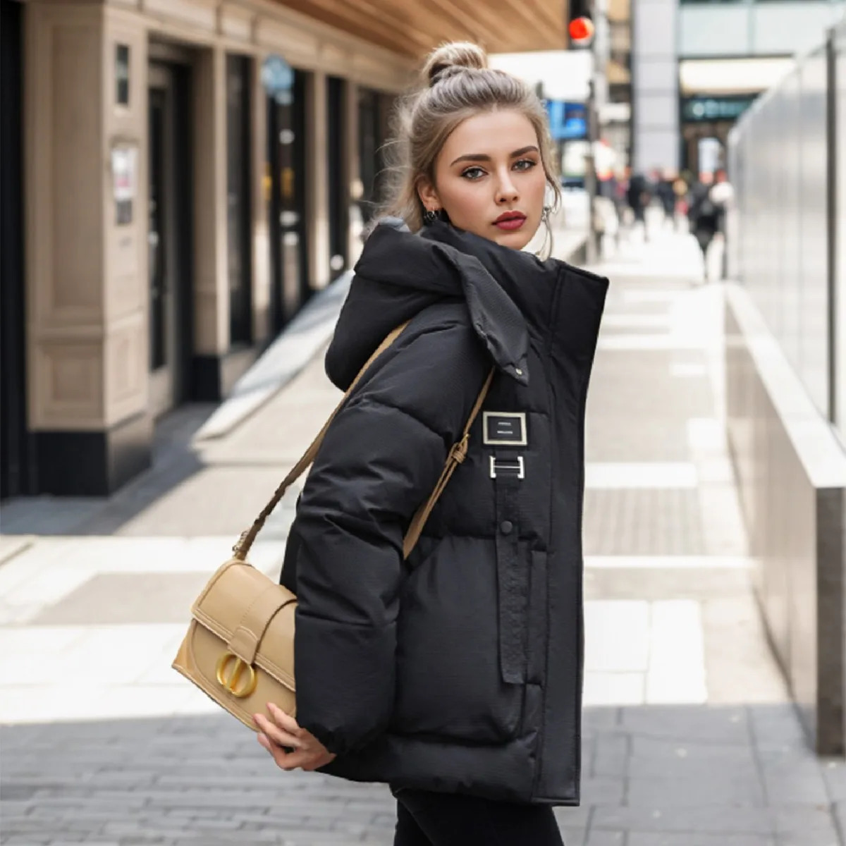 n Sense Winter Women Short Cotton Jacket Female Hooded Thicken Warm Parkas Coats 2 Lager Pocket 241111