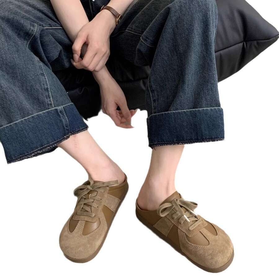 Baotou Half Slippers Autumn Outerwear 2024 New German Training Women's Thick Soled Heerless One Step Lazy Shoes