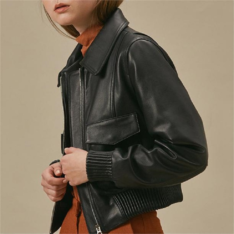 Sheepskin Leather Jacket Women Spring Autumn Vintage Locomotive Short Baseball Lapel Casual Loose Real Leather Chaquetas Bomber