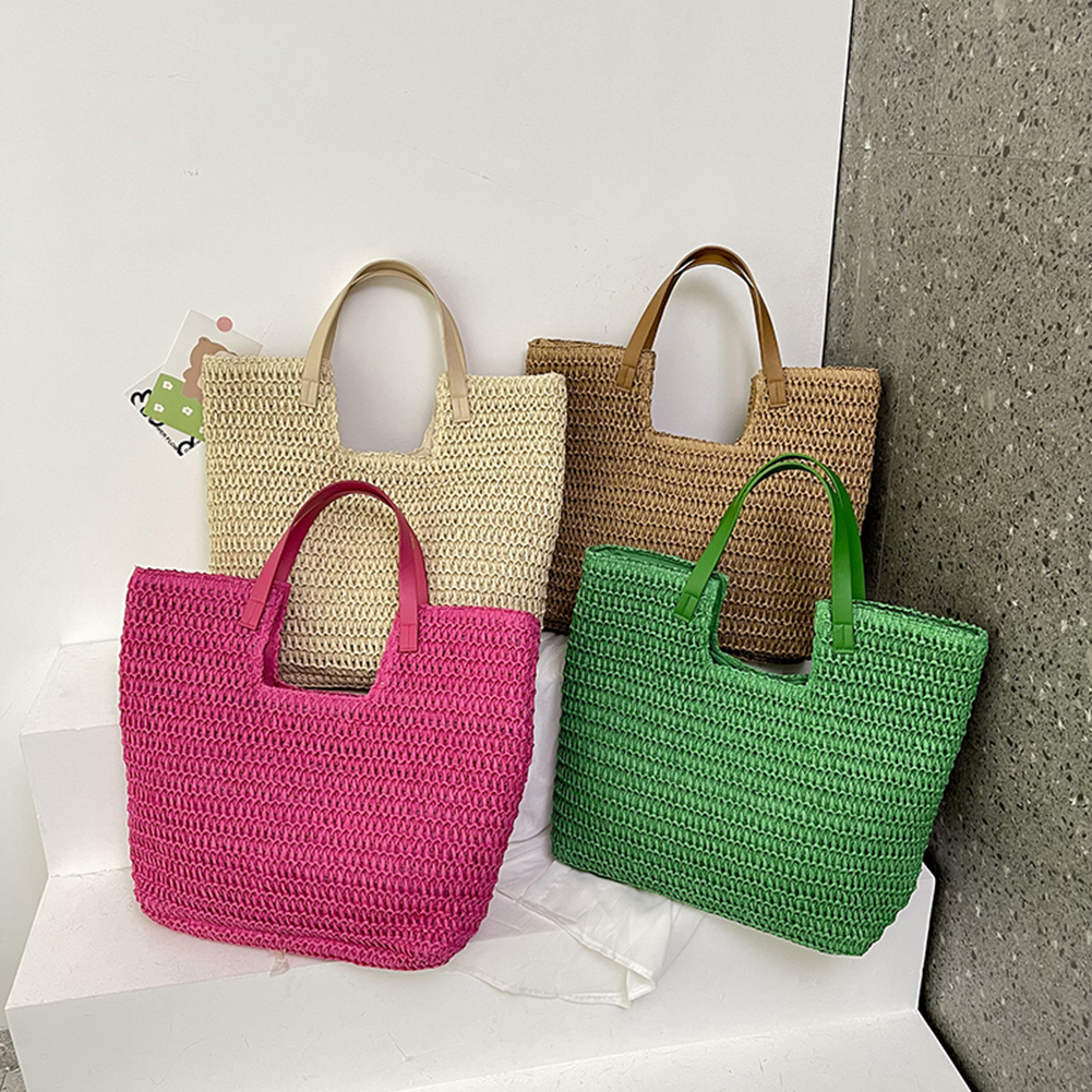 Summer Straw Bags for Women Shoulder Bags Handbags Rattan Woven Top Handle Bag Hollow Raffia Crochet Beach Bag Casual Totes 2023