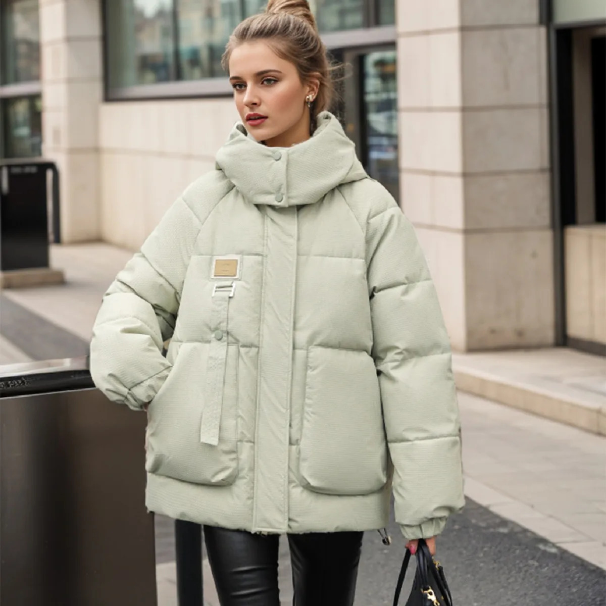 n Sense Winter Women Short Cotton Jacket Female Hooded Thicken Warm Parkas Coats 2 Lager Pocket 241111