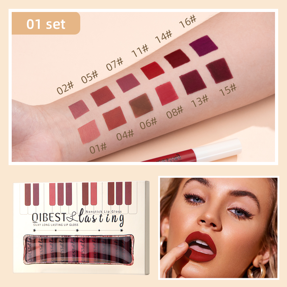 12 Colors Set Matte Lipgloss Waterproof Liquid Lipstick Makeup Lip Glaze Long Lasting Sexy Red Pink Nude Lip Gloss Kit Wholesale 37885