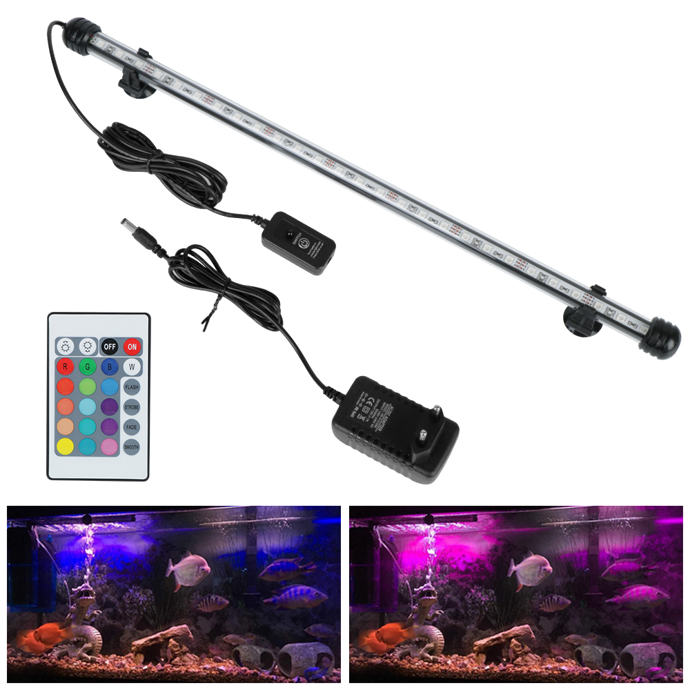 Remote Control 5050 RGB LED Waterproof Fish Tank Light Bar EU Plug Aquatic Air Bubble Lights 28cm 48cm Aquarium Submersible Lamp
