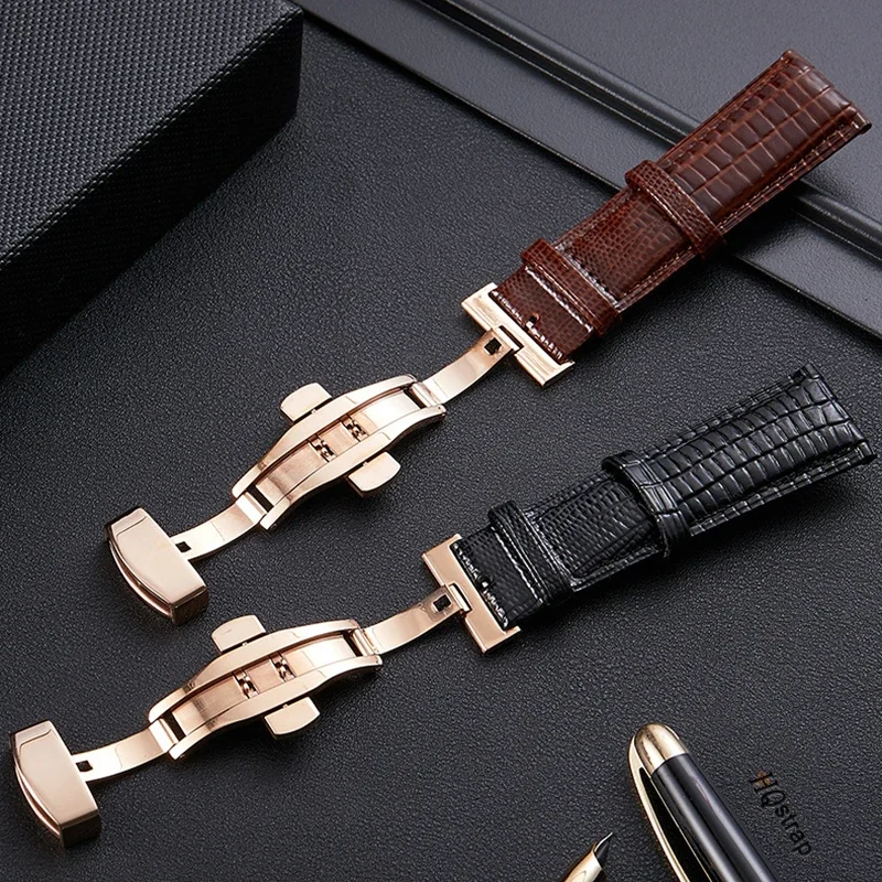 Crocodile Pattern Genuine Leather Watch Band 18mm 20mm 22mm 24mm Butterfly Buckle Wristband Man Female Strap Bracelet Belt