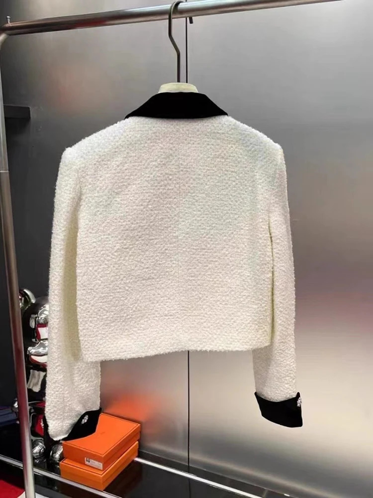 Spring Autumn Beading Tweed Cardigan Coat Jacket Office Lady Singlebreasted Elegant Outerwear For Women Loose Overcoat 241111