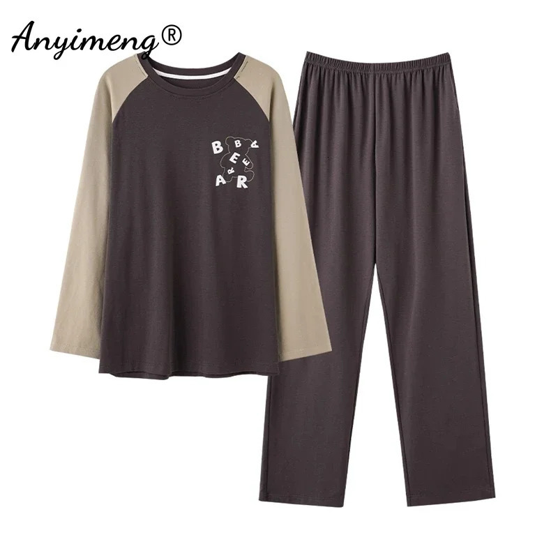 Autumn Winter Cotton Men Pajamas Fashion Soft Pajama Long Sleeved Full Pants Nightwear Plus Size L3XL Sleepwear for Man 241111