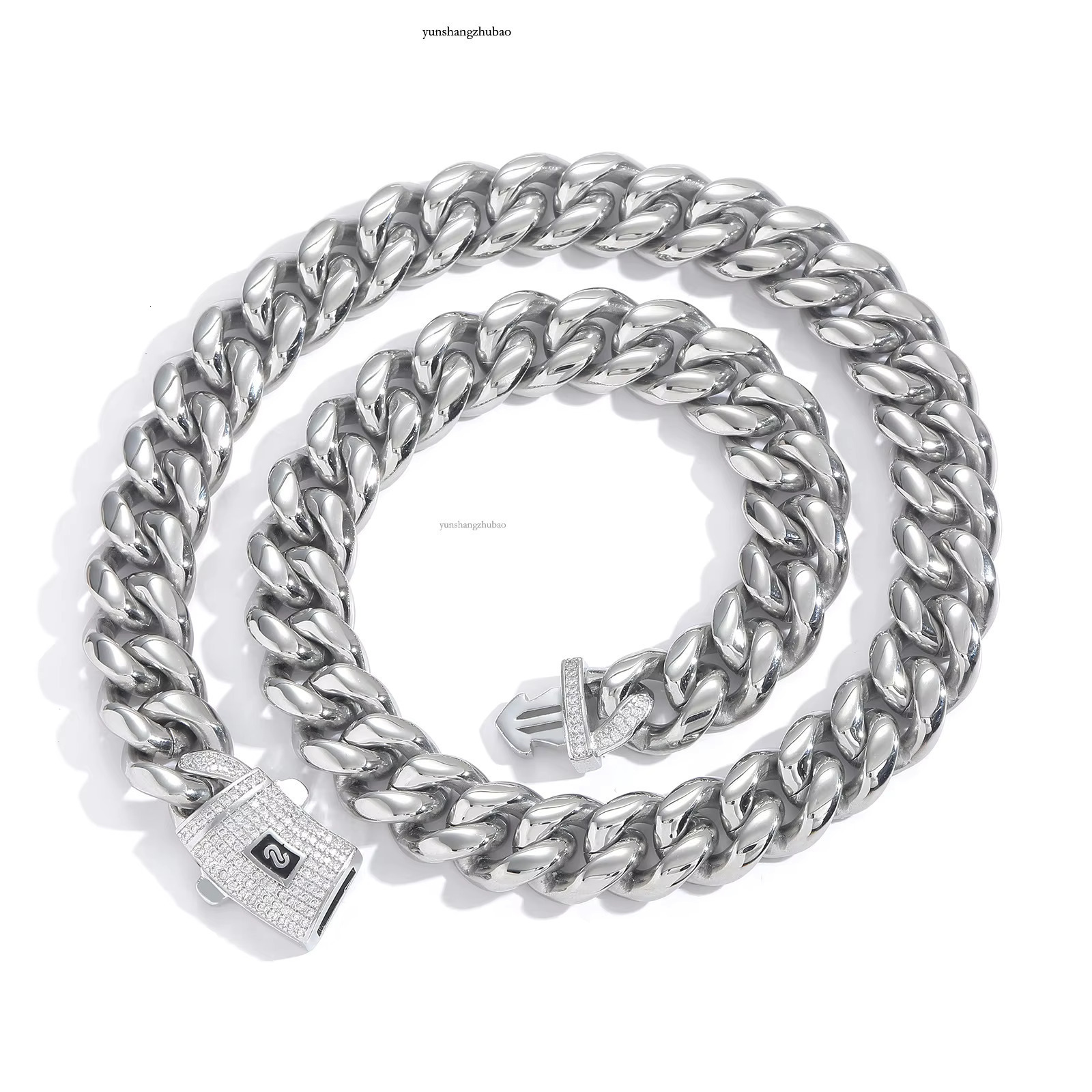 Stainless Steel Cuban Necklace 14k PVD gold plated Maimi k Chain Zircon Buckle Hiphop Bracelet Jewelry Set for Men