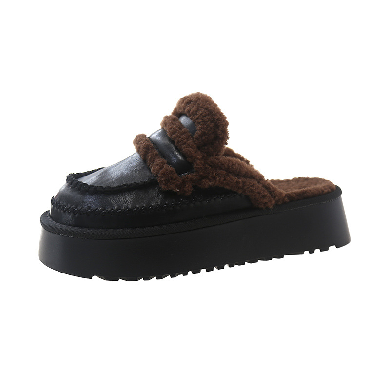 Women's Slippers:Winter Fleece Warm Thick Sole Outdoor Wear 2024 New Fashion Versatile Comfort,Black/Brown,Free shipping