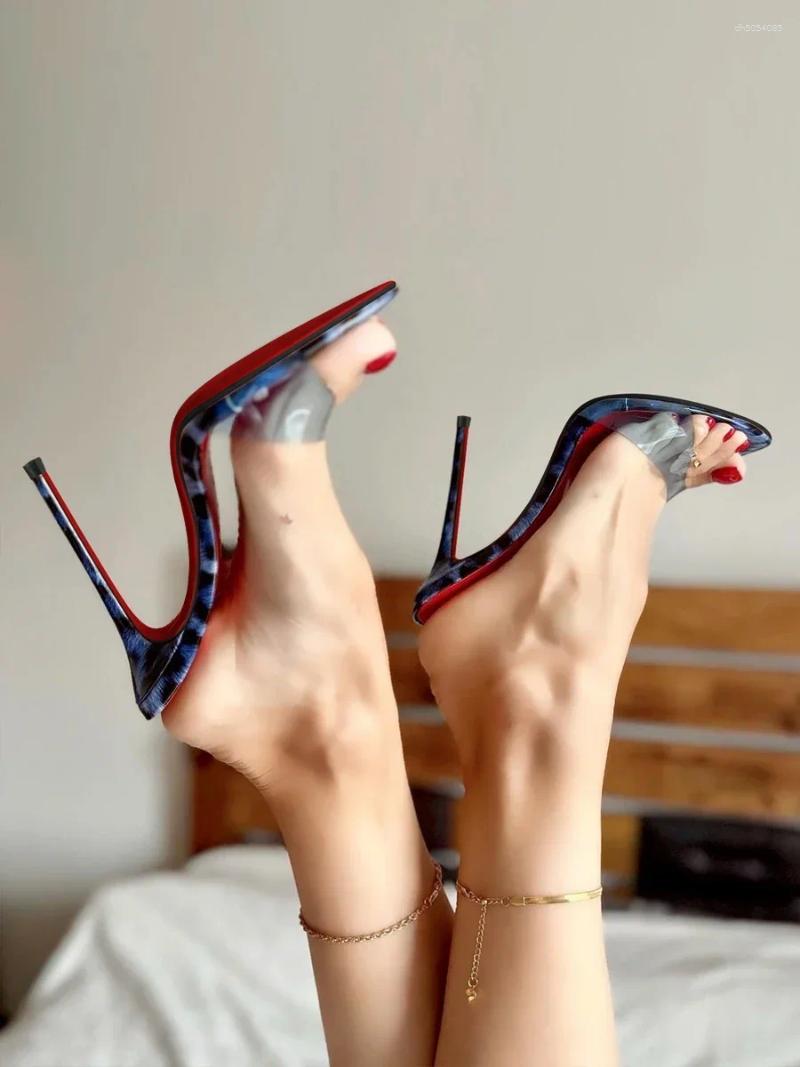 Slippers Leopard Print Pointed High-heeled For Women With Slim Heels And Exposed Toes Half Drag Minimalist Sandals 33-46