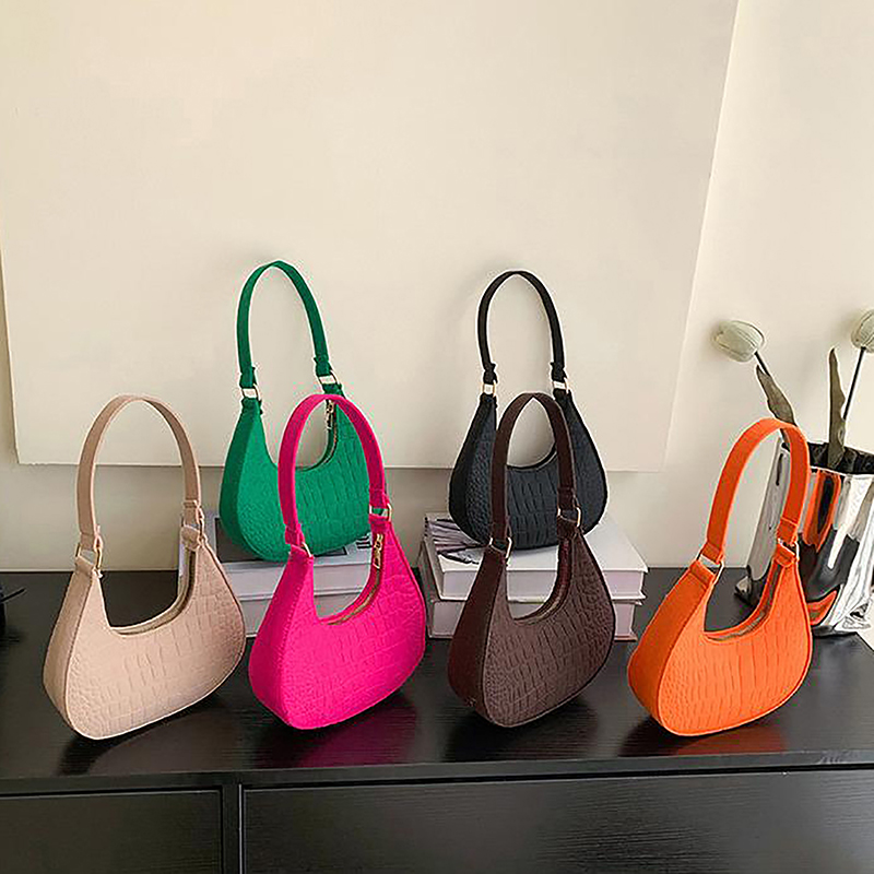 Color Advanced Candy Design Texture Armpit Handbags Felt Shoulder Bags For Women Women's Subaxillary Bag Purses Crescent Bag 's smile '