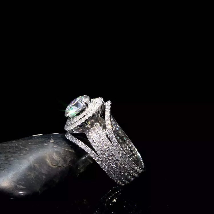 By Ritzin Inc Moissanite Ring Set Wedding Rings Original for Womens Women's Sterg Sier Round Adjustable Zirconia 6.5 Mm gorgeous