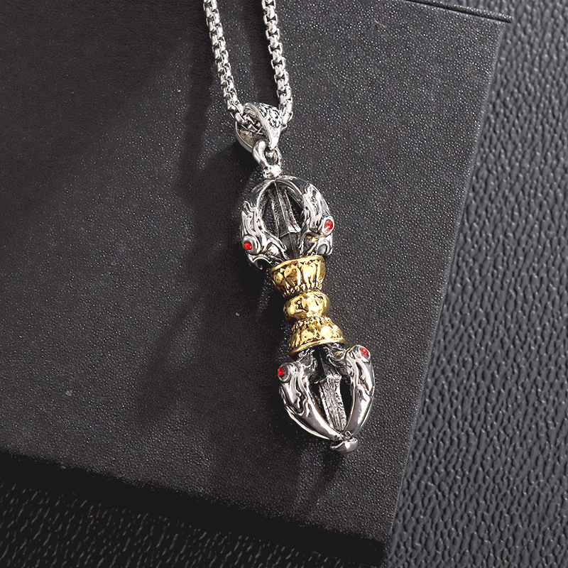 Vajra Tibetan Handle Pendant Necklace Men's Retro Ethnic Style Buddhist Amulet Pendant Classic Personality Trend Prayer Gift