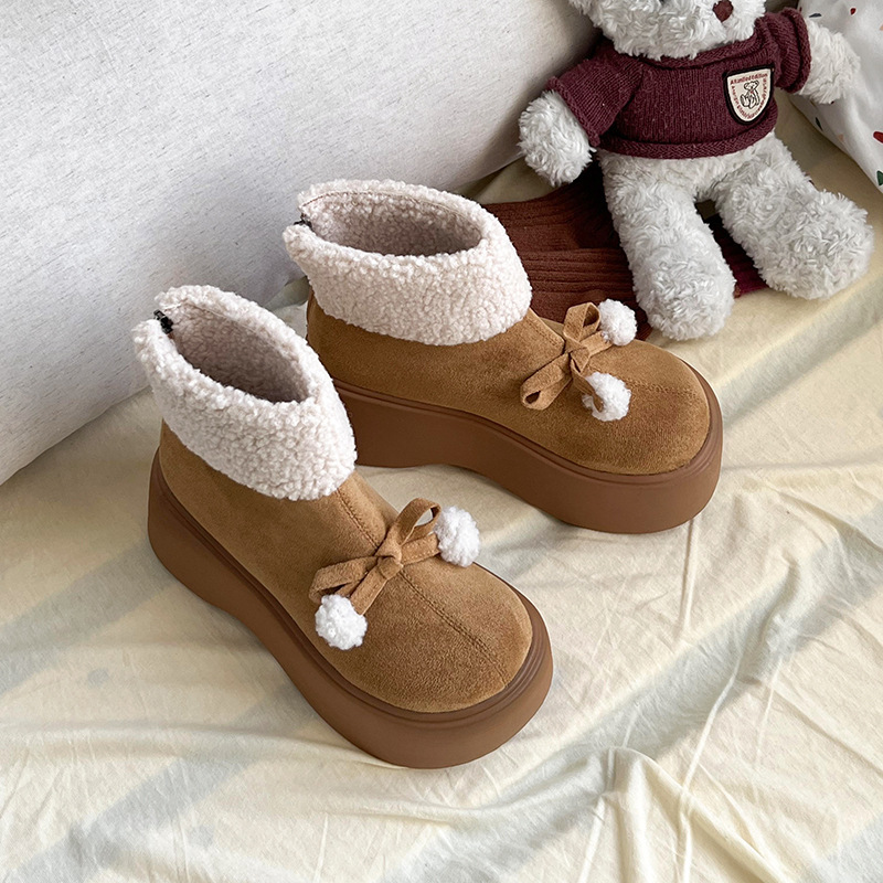 Women's Boots:Fashion Thick Sole Increase Height Snow Boots Winter New Trendy Fleece Warm,Black/Brown,Free shipping