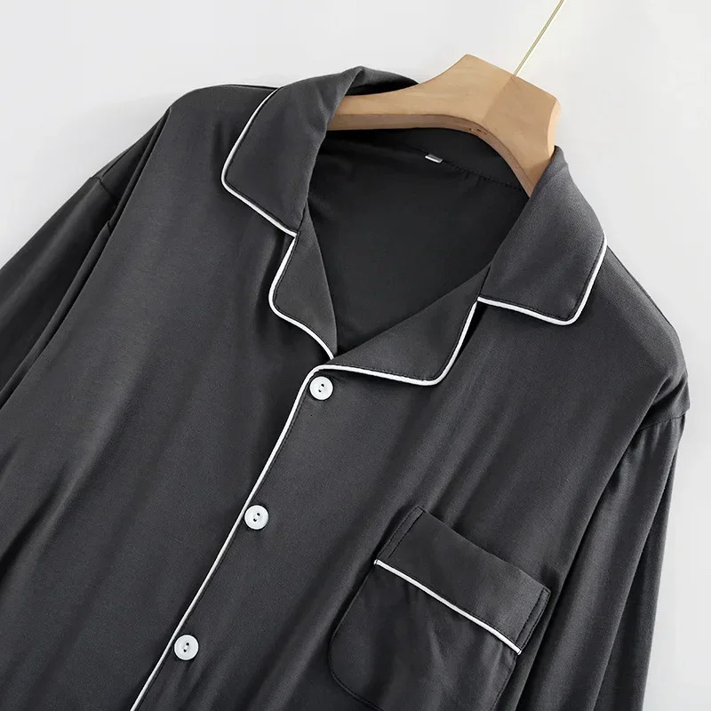 Trouser Pajamas Sets for Mens Spring and Autumn Long Sleeve Modal Thin PlusSized Homewear Suit Solid Colors Pyjama Men 241111