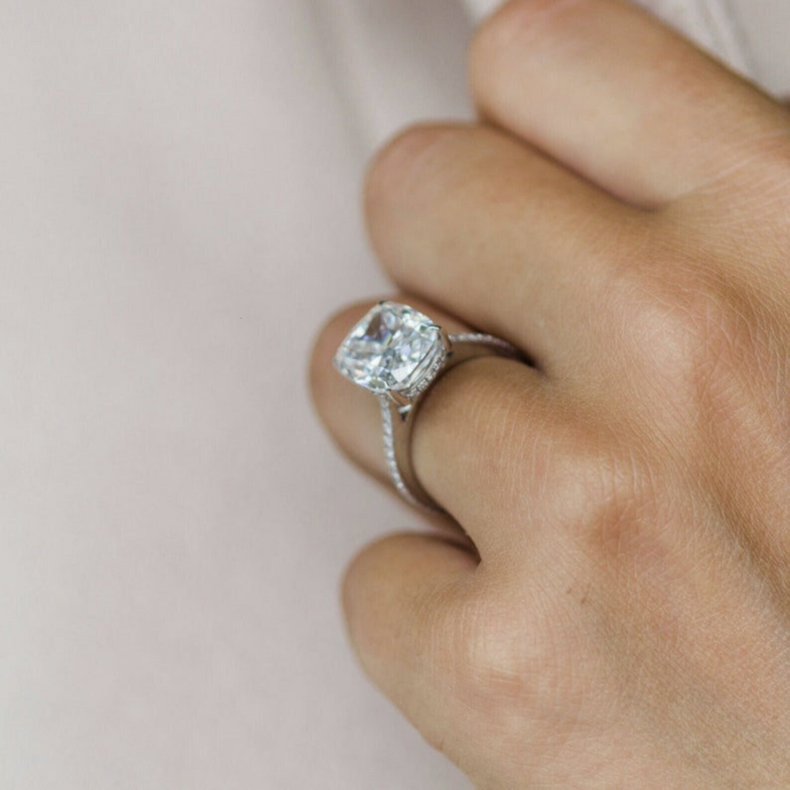 3.00CT VVS Cushion Cut Real Moissanite Engagement Hidden Halo White Gold Ring gorgeous