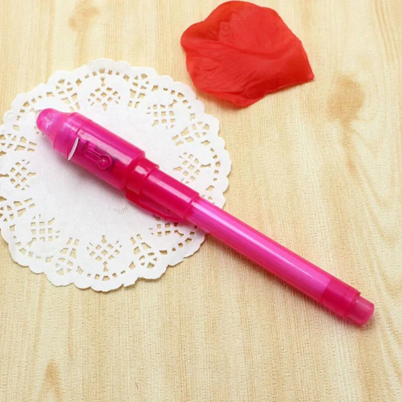 Mini 2 in 1 Highlighter Invisible Ink Pen Magic UV Lights Ultra Violet Flashlight Combo Stationery Marker Penlight with Battery