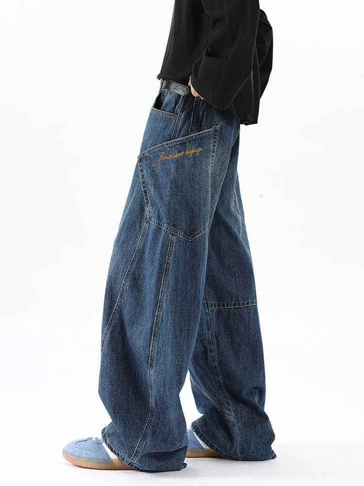 Houzhou Baggy cargo jeans mens denim pants mens Harajuku pocket high waist loose casual mens autumn Y2K retro clothing 241108