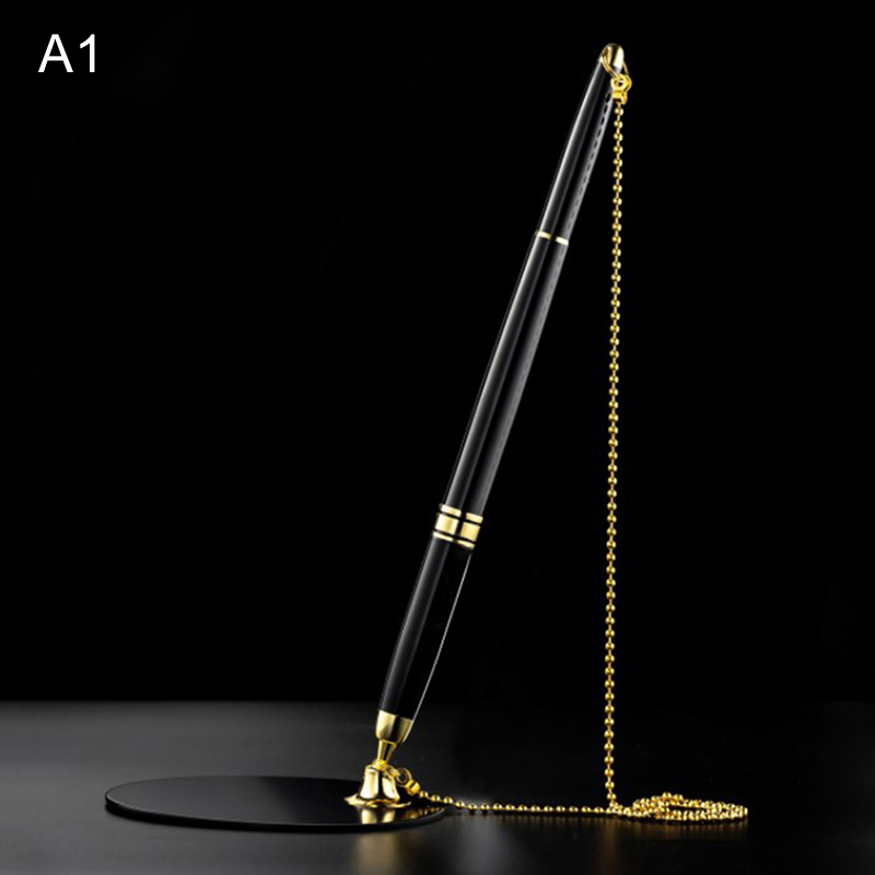Sticky Desk Pens with Chain Fixed Bank Counter Pen Metal Signature Pen for Office Hotel Bank Office