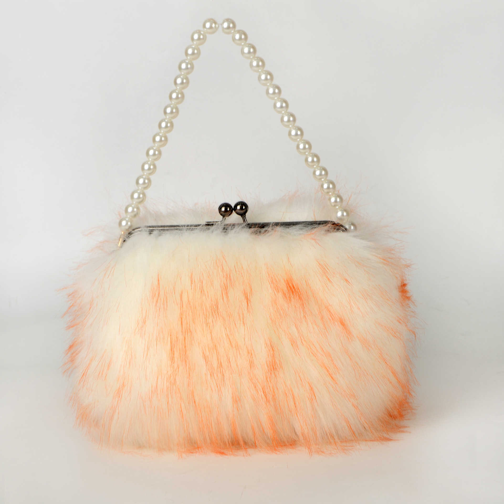 high-end cute faux fur tote bag for women, plush fashionable versatile pearl handbag 241115