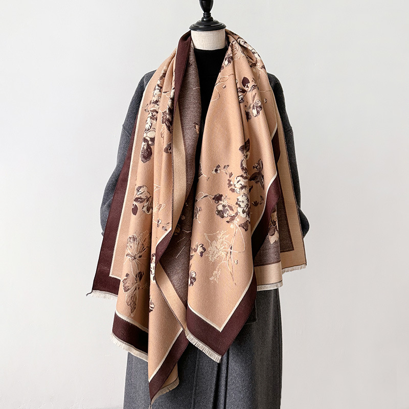 Women's autumn and winter new imitation cashmere thick winter warm fashionable shawl double-sided printed scarf