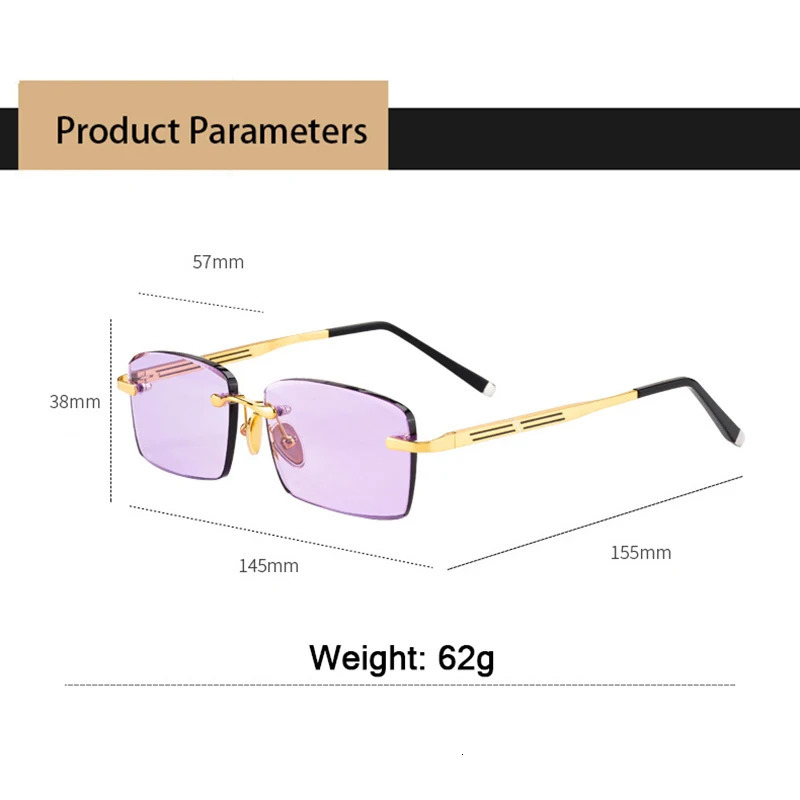 Purple sunglasses for women natural crystal stone frameless glass sunglasses mineral lenses for women retro frame high-quality 241108