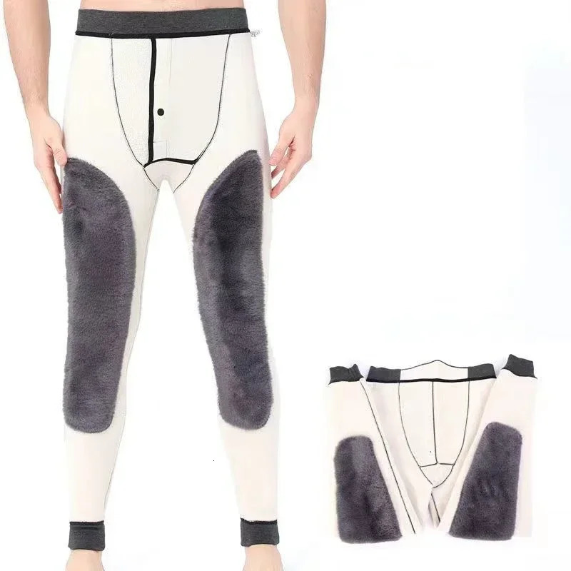 Winter Men Fleece Thickened Bottoms High Waist Warm Pants Sherpa Elastic Tights Leggings Thermos Underwear Trousers 241111