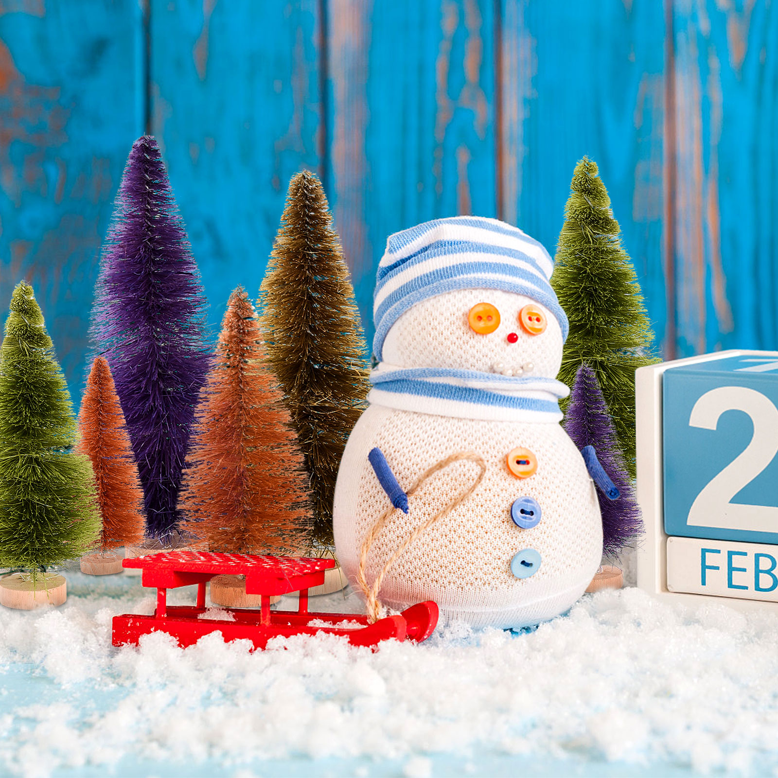 Miniature Christmas Trees Wooden Bases Design pcs Sisal Silk Wood Winter Crafts Ornaments Beautiful DIY Craft Home Decor 5