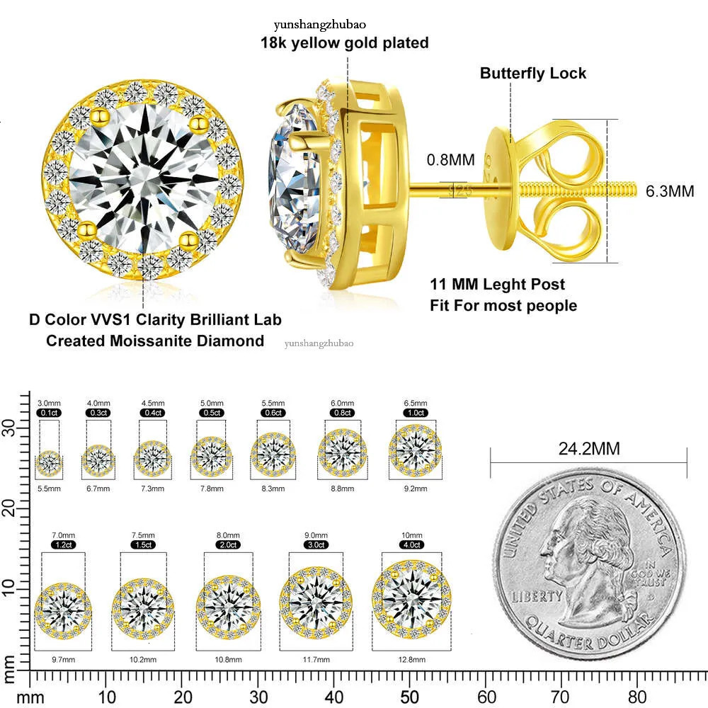 Fine Jewelry Screw Back Women Gold Plated Sterg Sier Iced Out VVS Moissanite Dia Halo Stud Earrings For Men