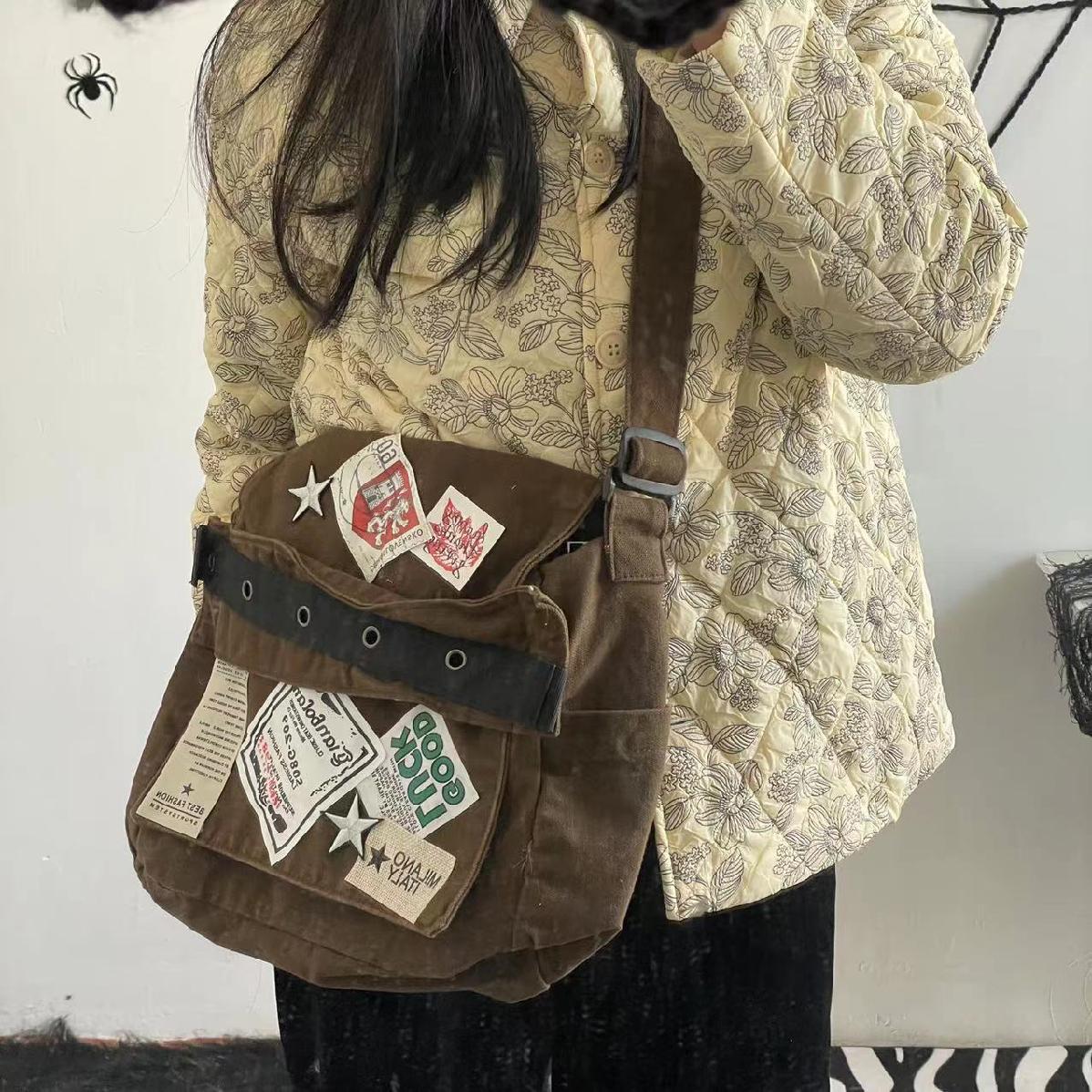 JIAERDI Vintage Casual Crossbody Bags Women Preppy Style Patchwork Messenger Bag Female Harajuku Grunge Aesthetic Y2k Handbag