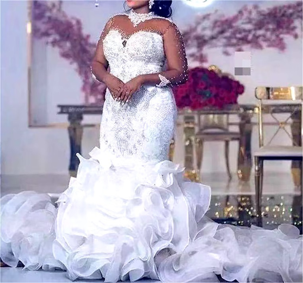 Customized New High Quality Ruffle Beaded Mermaid Wedding Dress Bridal Gown Vestidos De Novia Elegante