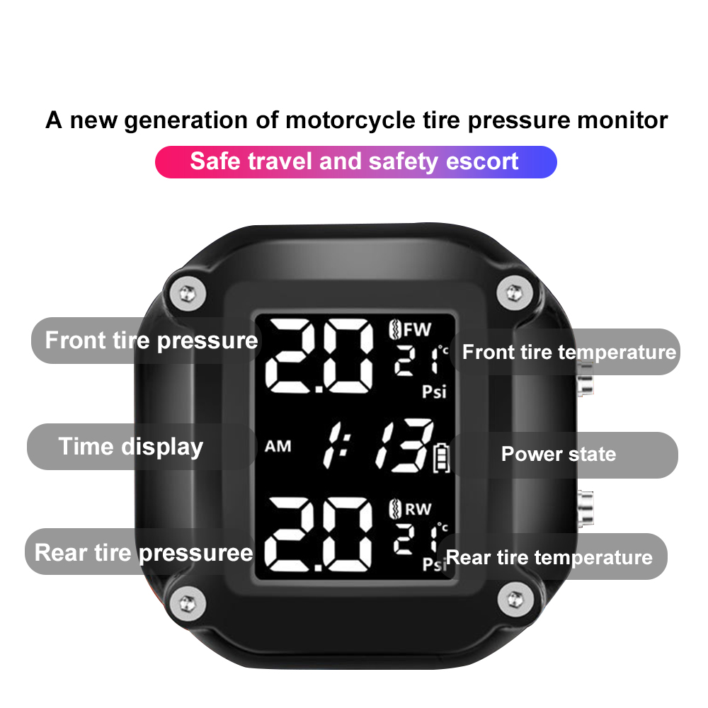 Motorcycle TPMS 0-6.6Bar 2 Sensors Tire Pressure Monitoring System Tyre Tester Diagnostic Tools Motorbike Accessories Electrics