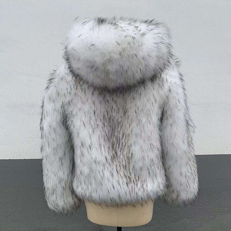 shanshi fur coat women Winter women's high-quality imitation raccoon fur coat, luxurious loose fitting hooded thick warm oversized coat