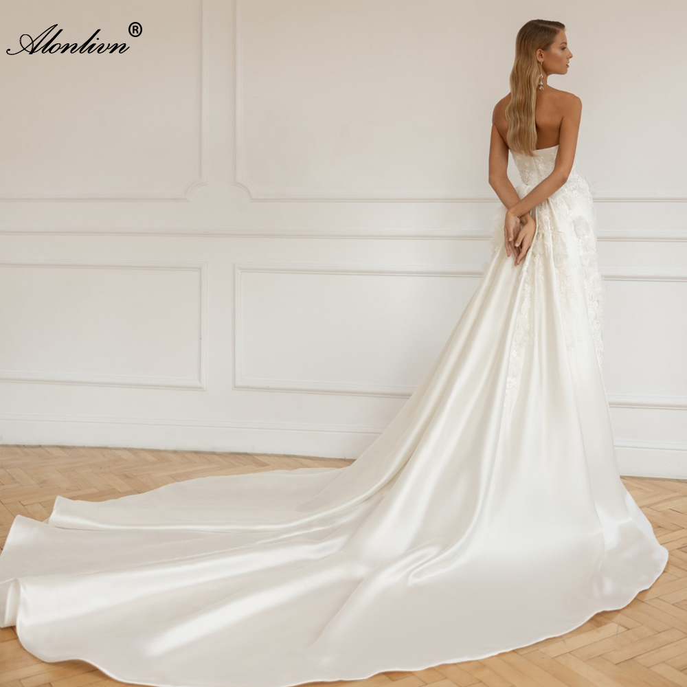 Attackable Strapless 2 In 1 Mermaid Wedding Dress Beading Pearls Appliques Decathed With 3D Flowers Removable Satin Train Off The Shoulder Trumpet Bri