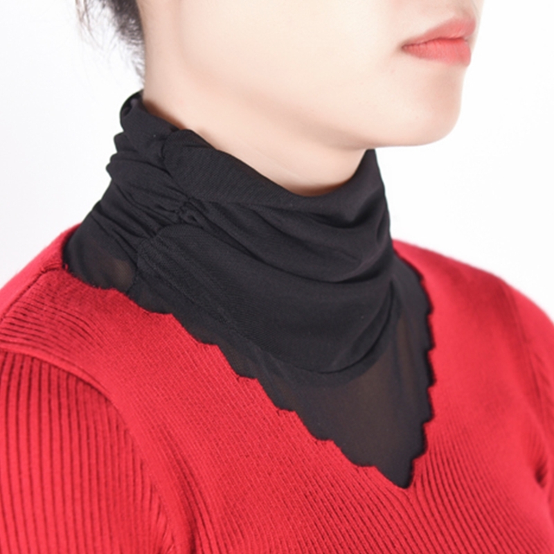 Womens Ruched Fake Turtleneck Collar Detachable Dickey Solid Color Mesh Half Shirt Crop Top Pullover Mock Blouse Neck Warmer