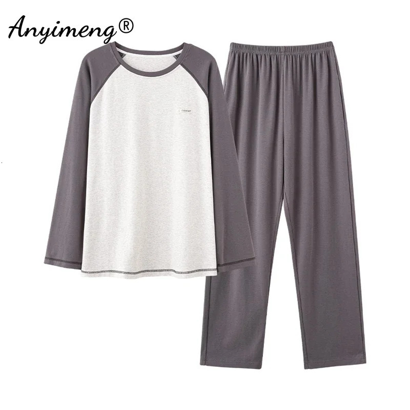 Autumn Winter Cotton Men Pajamas Fashion Soft Pajama Long Sleeved Full Pants Nightwear Plus Size L3XL Sleepwear for Man 241111