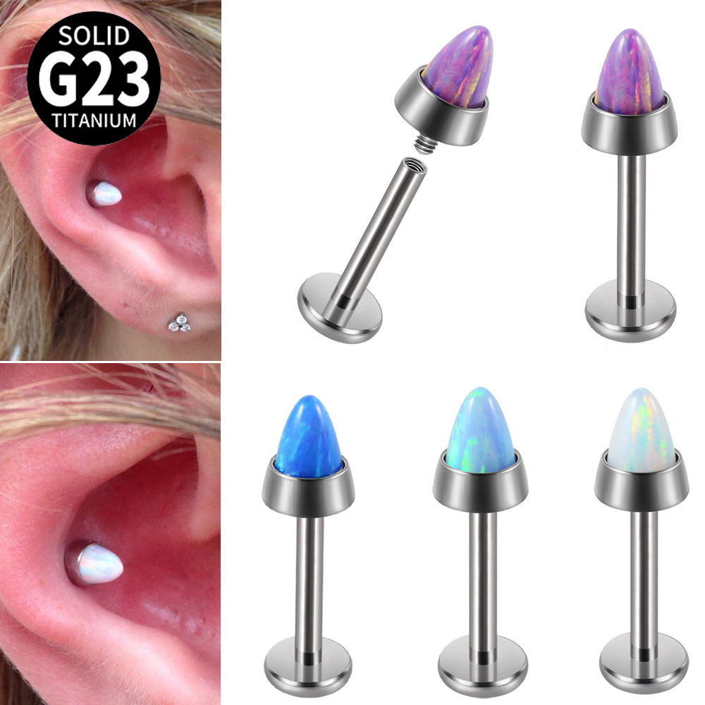 1PCS 16G Impant Grade Titanium Internal Thread Eyebrow Curved Horseshoe Barbell Opal Cone Ball Banana Earrings Lip Ring Jewlery