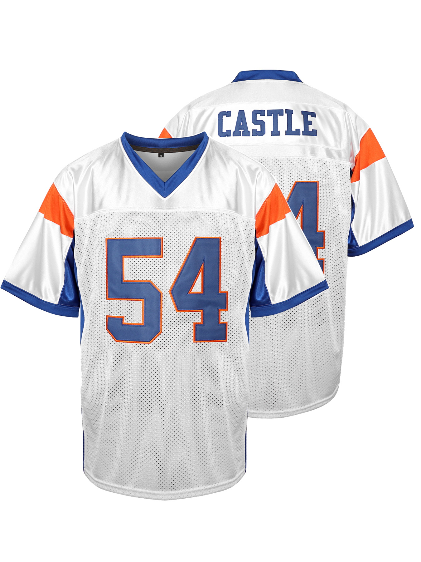 CASTLE And Number 54 Embroidery, Men's Short Sleeve V-neck Football Jersey, Comfy Top For Training And Competition