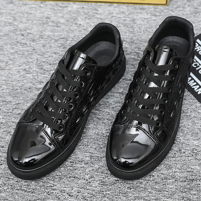 2025 New Autumn Leisure Multi Functional Sports Crocodile Pattern Leather Low Cut Designer Smooth Surface Trainer Pure Black Board Shoes Men