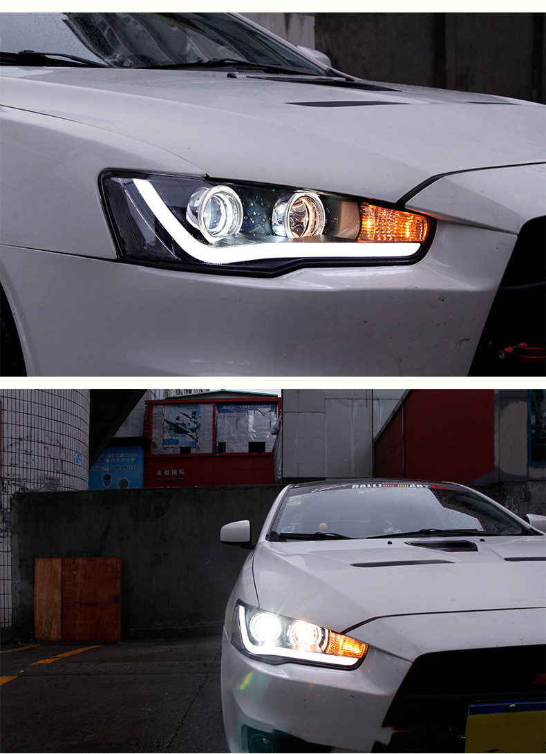 Car Headlight Assembly for Mitsubishi Lancer EVO 20 09-20 16 Front Light DRL Head Lamp LED Angel Eye Xenon Headlights