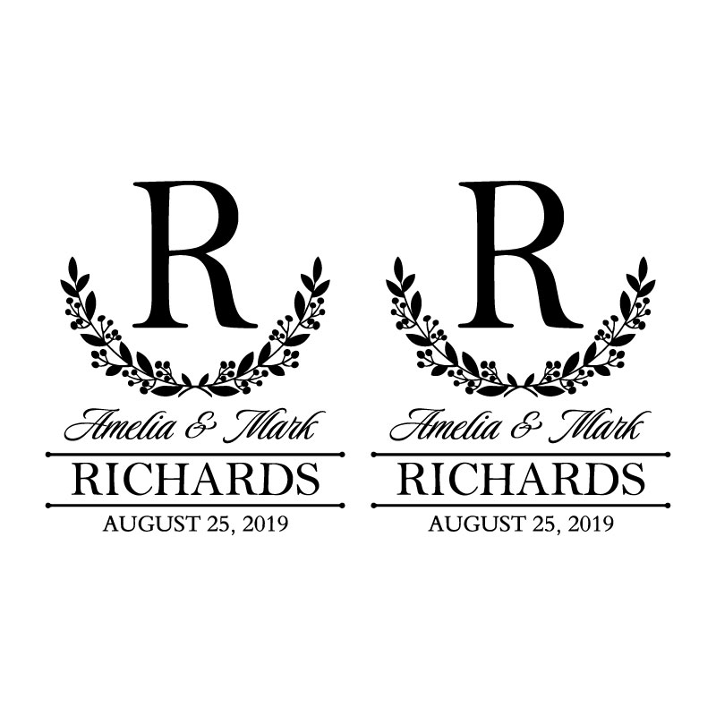 Cornhole Decals Custom Corn Hole Sticker Wreath Initial Names and Established Date Lawn Game Decals for Wedding Anniversary Z537