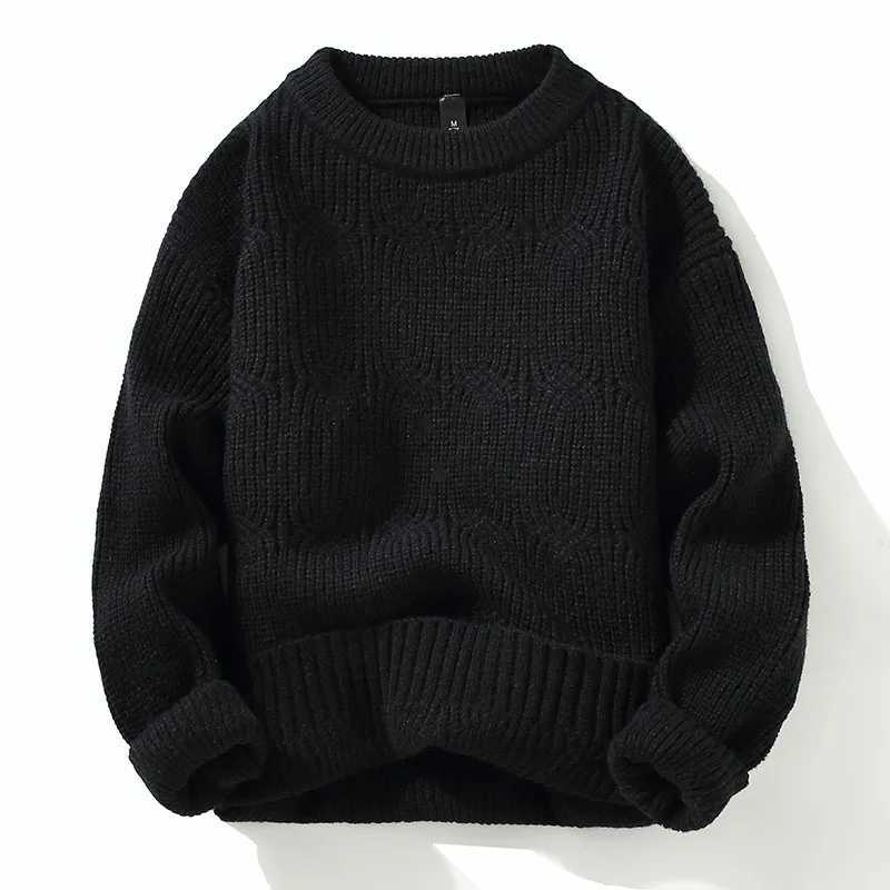 High Quality Winter/Autumn High Quality Fashion Round Neck Sweater for Mens Casual Loose Warm Sweater for Mens Foldable Solid Color M-3XL T241111