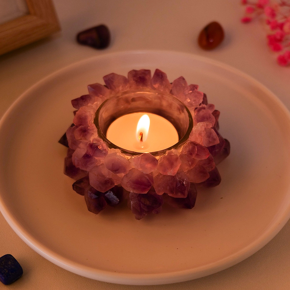 1PC Natural Quartz Raw Stone Amethyst Tooth Flower Cluster Crystal Candlestick Healing Gemstone Quartz Crystal Candle Holder K260207