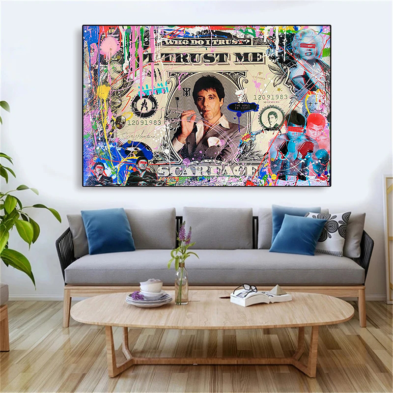 Paintings Graffiti Movie Star Al Pacino Scarface Art Canvas Panting Wall Art Picture Money Pop Art Poster Living Room Home Decor No Frame H250115