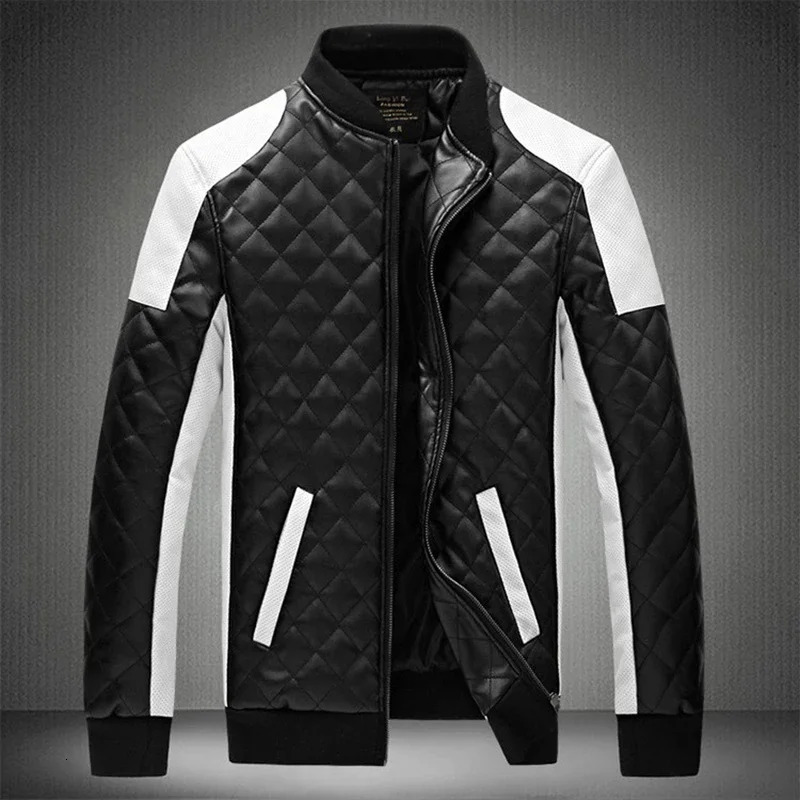 2023 Men Casual High Quality Classic Motorcycle Thick Pu Coat Winter Black White Stitching Contrast Leather Jacket 241108