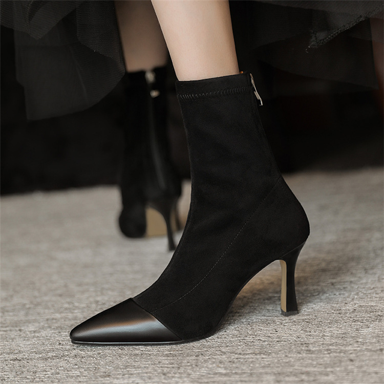 Stylish Winter Pointed Toe Stiletto Boots: Versatile Soft Comfort Short Boots for Women (Black/Apricot, Free Shipping) 9b76